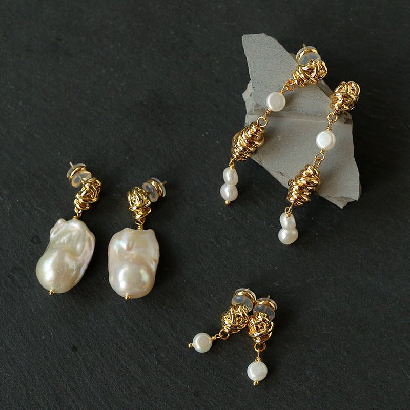 Vintage Sculptural Knot Pearl Earrings - floysun