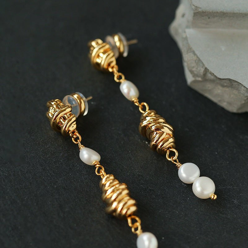 Vintage Sculptural Knot Pearl Earrings - floysun