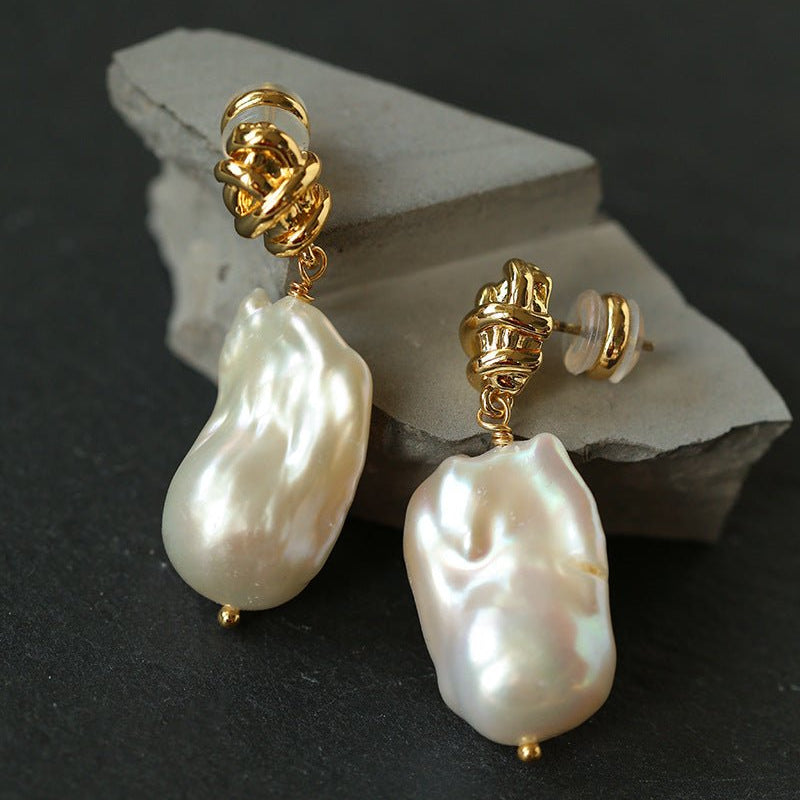 Vintage Sculptural Knot Pearl Earrings - floysun