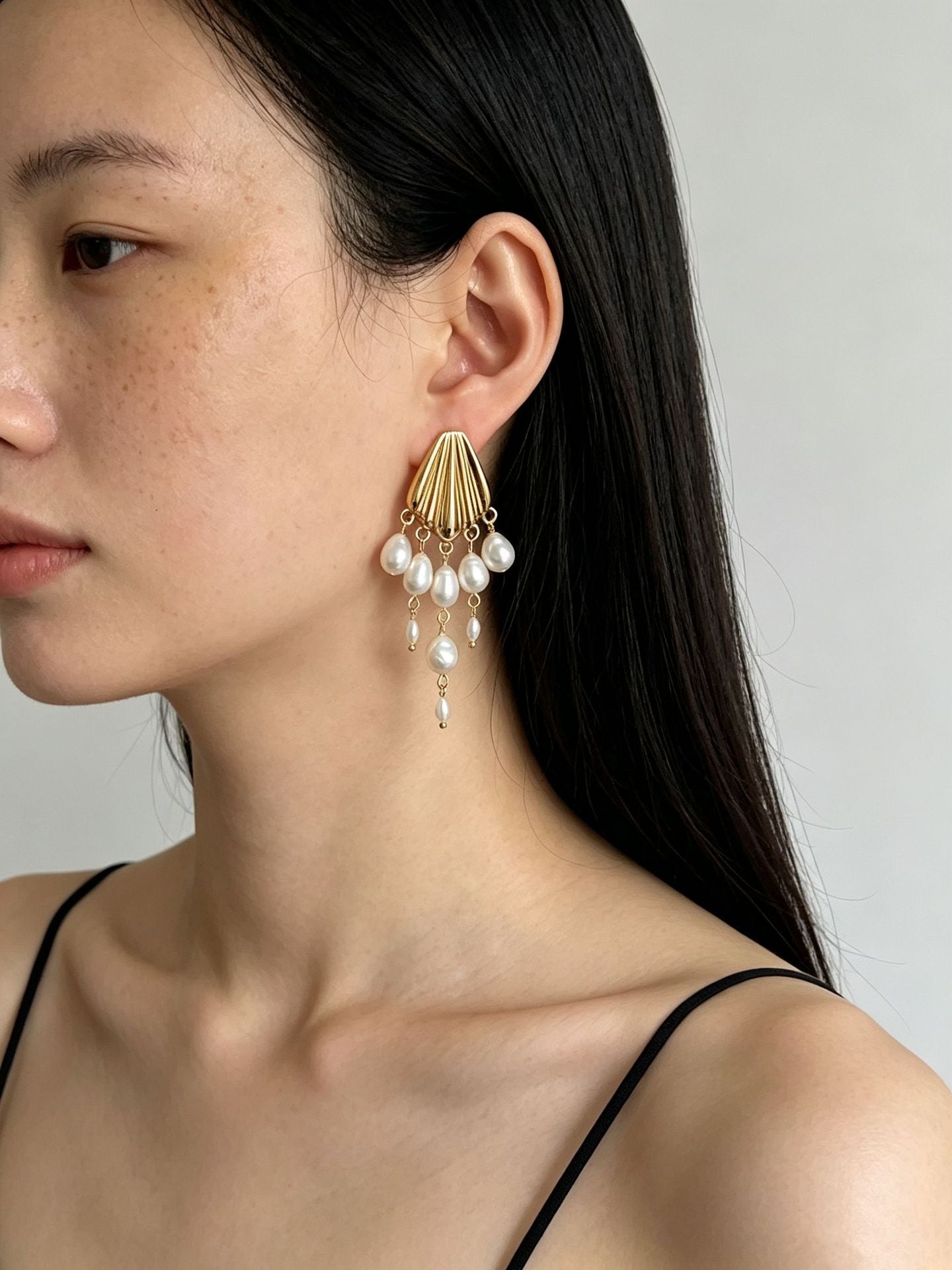 Vintage Sculptural Shell Freshwater Pearl Tassel Earrings - floysun