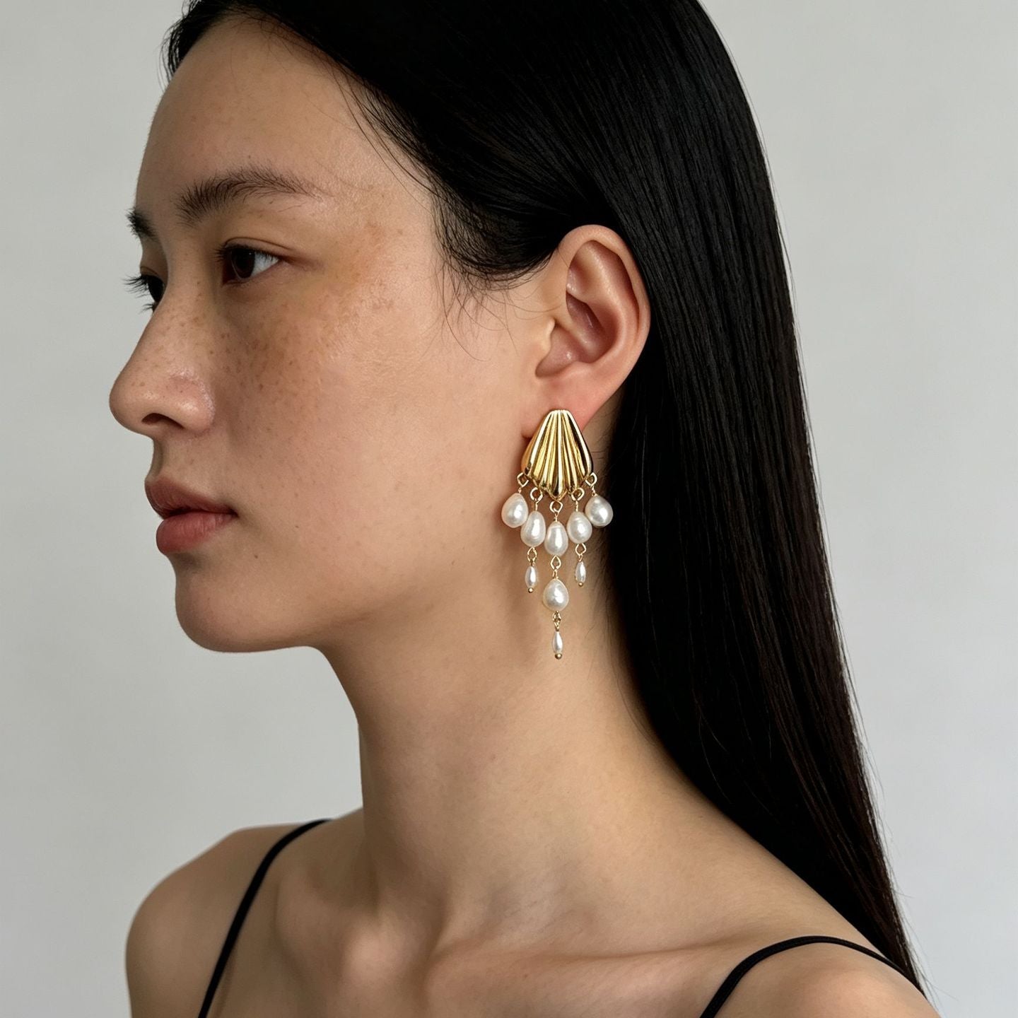 Vintage Sculptural Shell Freshwater Pearl Tassel Earrings - floysun