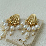 Vintage Sculptural Shell Freshwater Pearl Tassel Earrings - floysun