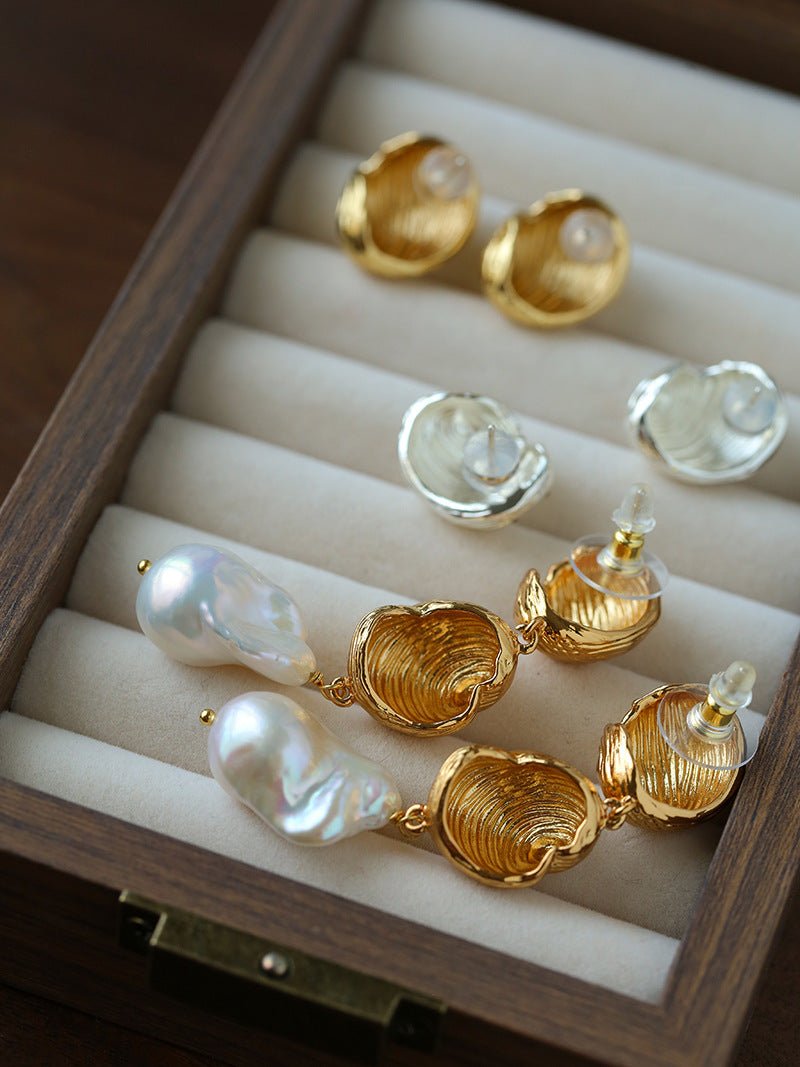 Vintage Shell Pearl Earrings | Baroque Statement Earrings - floysun