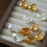 Vintage Shell Pearl Earrings | Baroque Statement Earrings - floysun