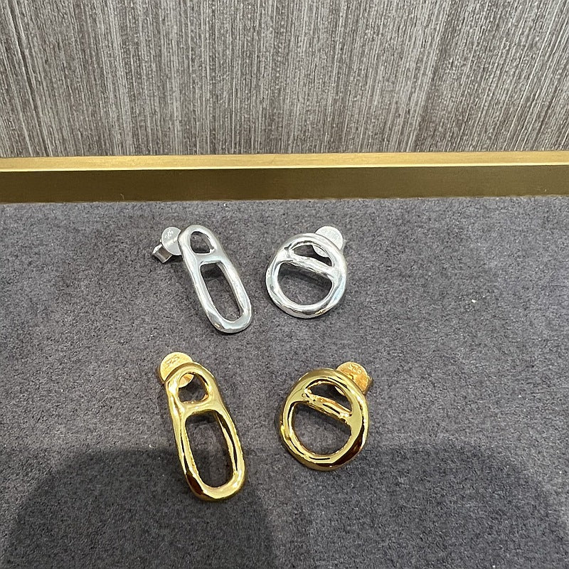 Vintage Simple Geometric Asymmetry Stud Earrings - 18K Gold Vermeil - floysun