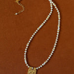 Vintage Square Pendant Pearl & Natural Stone Beaded Necklace - floysun