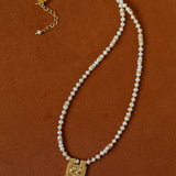 Vintage Square Pendant Pearl & Natural Stone Beaded Necklace - floysun