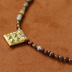 Vintage Square Pendant Pearl & Natural Stone Beaded Necklace - floysun