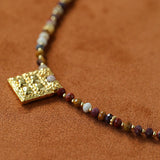 Vintage Square Pendant Pearl & Natural Stone Beaded Necklace - floysun