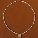 Vintage Square Pendant Pearl & Natural Stone Beaded Necklace - floysun