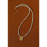 Vintage Square Pendant Pearl & Natural Stone Beaded Necklace - floysun