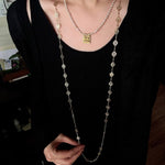 Vintage Square Pendant Pearl & Natural Stone Beaded Necklace - floysun