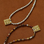 Vintage Square Pendant Pearl & Natural Stone Beaded Necklace - floysun