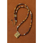 Vintage Square Pendant Pearl & Natural Stone Beaded Necklace - floysun