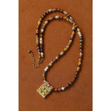 Vintage Square Pendant Pearl & Natural Stone Beaded Necklace - floysun