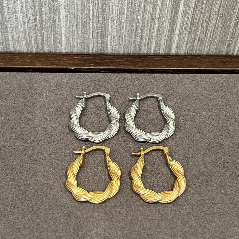 Vintage Sterling Silver Twisted Rope Hoop Earrings - floysun