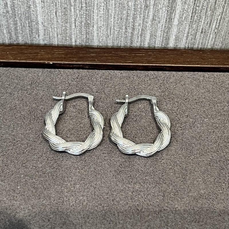Vintage Sterling Silver Twisted Rope Hoop Earrings - floysun