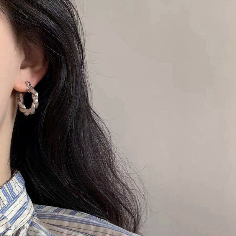 Vintage Sterling Silver Twisted Rope Hoop Earrings - floysun