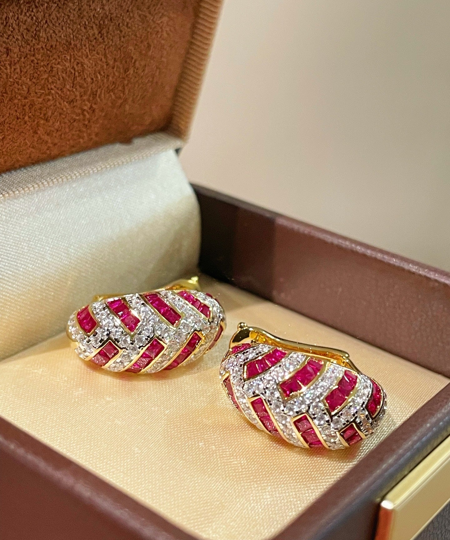 Vintage T - Bar Ruby & CZ Hoop Earrings - floysun