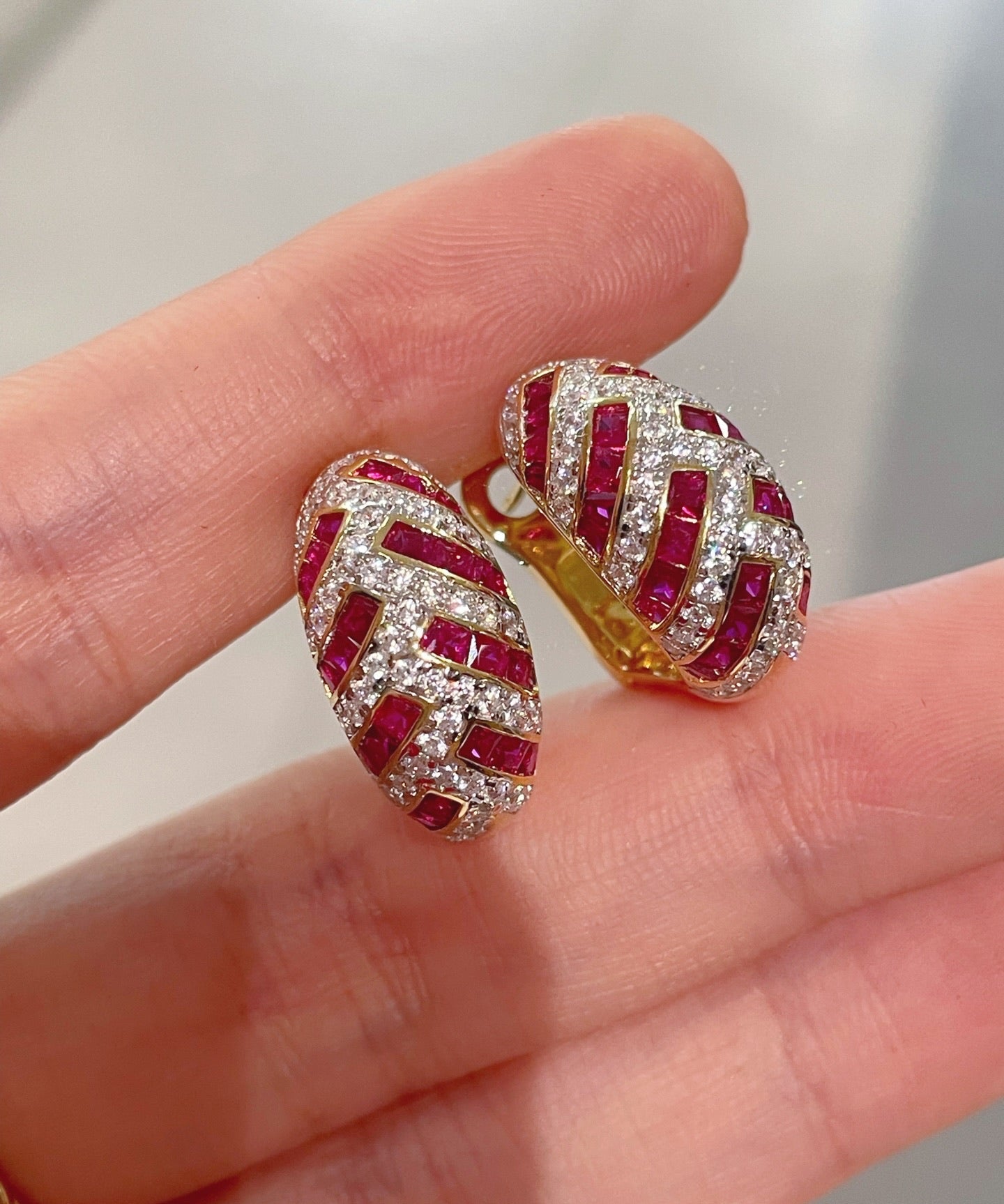 Vintage T - Bar Ruby & CZ Hoop Earrings - floysun