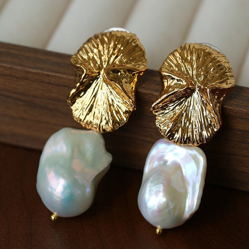 Vintage Textured Pearl Earrings | Baroque Drop Earrings - floysun