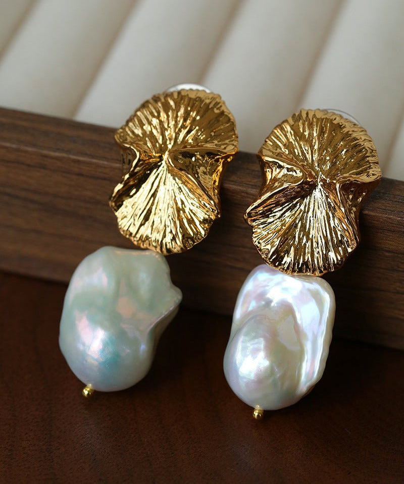 Vintage Textured Pearl Earrings | Baroque Drop Earrings - floysun