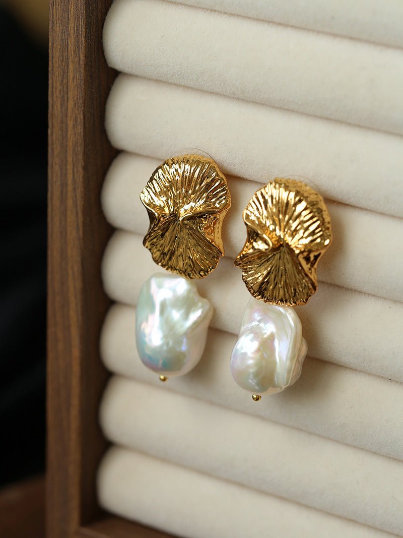 Vintage Textured Pearl Earrings | Baroque Drop Earrings - floysun