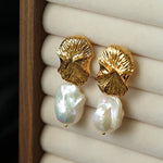 Vintage Textured Pearl Earrings | Baroque Drop Earrings - floysun