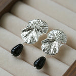 Vintage Textured Silver Ginkgo Earrings | Pearl & Black Onyx Drop Earrings - floysun