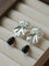 Vintage Textured Silver Ginkgo Earrings | Pearl & Black Onyx Drop Earrings - floysun