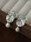 Vintage Textured Silver Ginkgo Earrings | Pearl & Black Onyx Drop Earrings - floysun