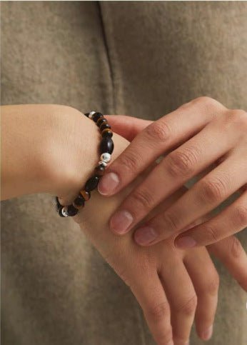 Vintage Tiger’s Eye & Black Agate Beaded Bracelet - floysun