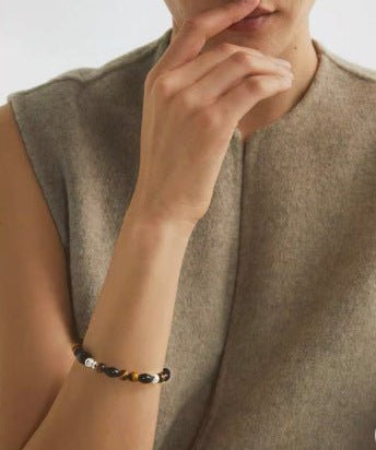 Vintage Tiger’s Eye & Black Agate Beaded Bracelet - floysun
