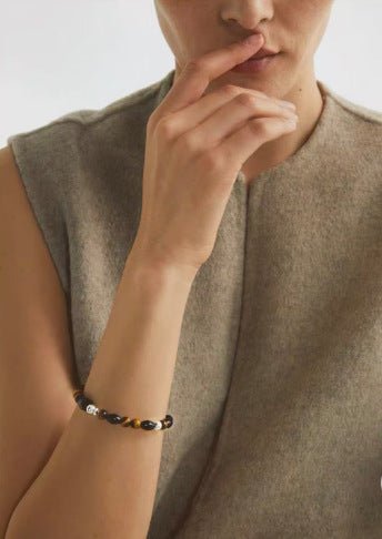 Vintage Tiger’s Eye & Black Agate Beaded Bracelet - floysun