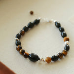 Vintage Tiger’s Eye & Black Agate Beaded Bracelet - floysun