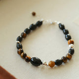 Vintage Tiger’s Eye & Black Agate Beaded Bracelet - floysun