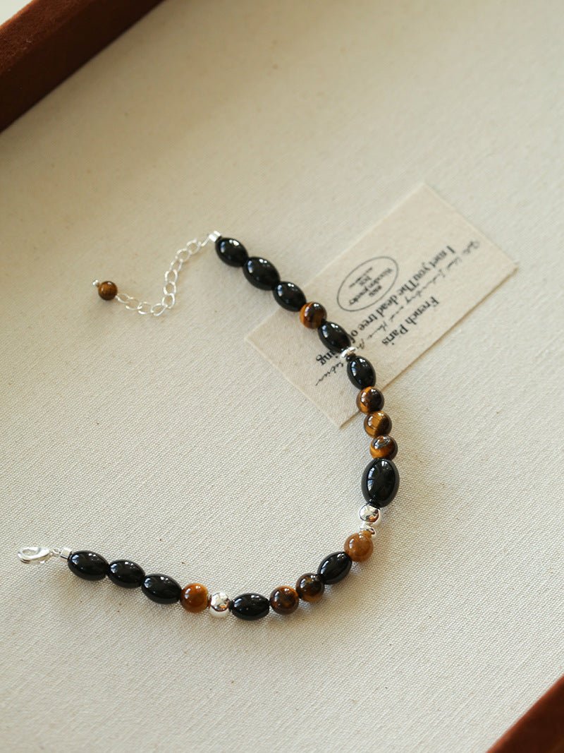 Vintage Tiger’s Eye & Black Agate Beaded Bracelet - floysun
