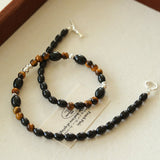 Vintage Tiger’s Eye & Black Agate Beaded Necklace - floysun