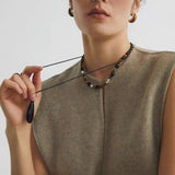 Vintage Tiger’s Eye & Black Agate Beaded Necklace - floysun