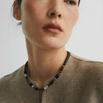 Vintage Tiger’s Eye & Black Agate Beaded Necklace - floysun