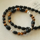 Vintage Tiger’s Eye & Black Agate Beaded Necklace - floysun