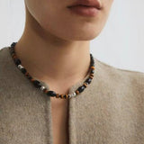 Vintage Tiger’s Eye & Black Agate Beaded Necklace - floysun