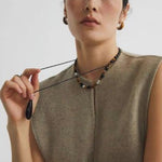 Vintage Tiger’s Eye & Black Agate Beaded Necklace - floysun