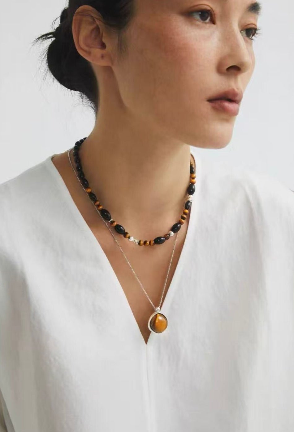 Vintage Tiger’s Eye & Black Agate Beaded Necklace - floysun