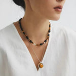 Vintage Tiger’s Eye & Black Agate Beaded Necklace - floysun