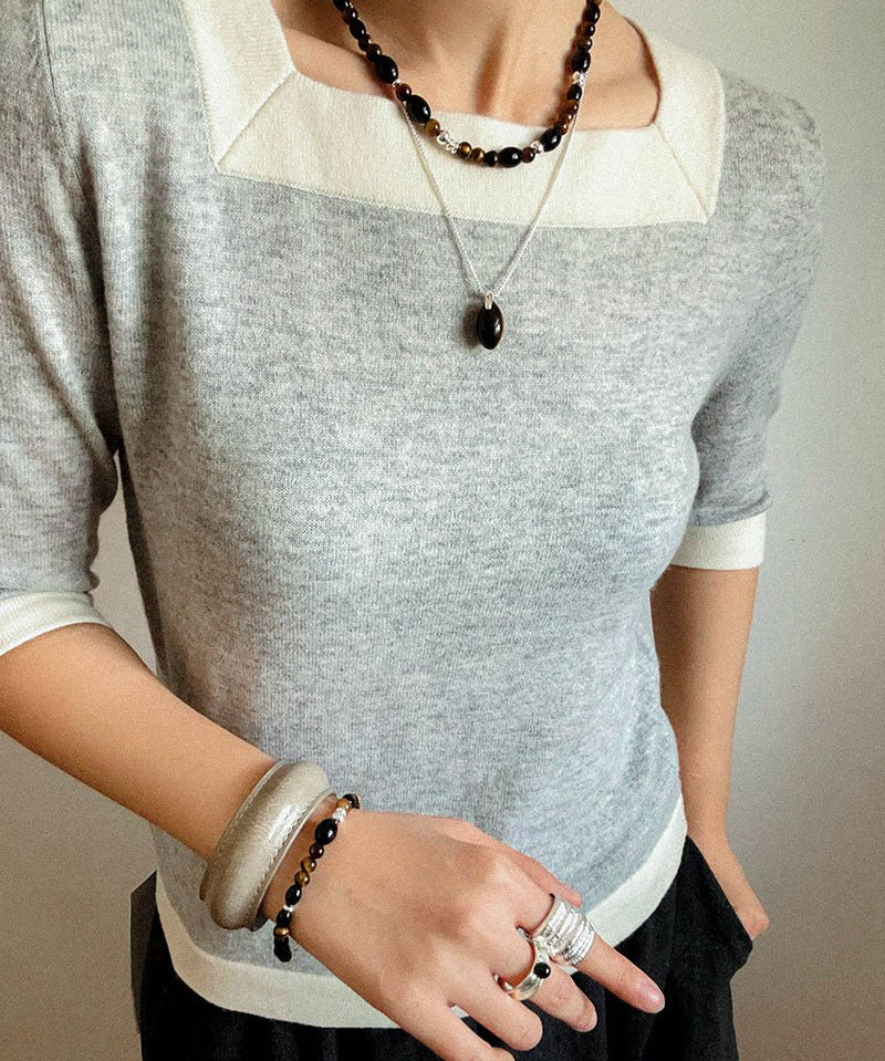 Vintage Tiger’s Eye & Black Agate Beaded Necklace - floysun