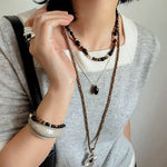 Vintage Tiger’s Eye & Black Agate Beaded Necklace - floysun