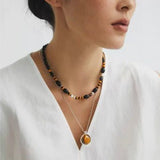 Vintage Tiger’s Eye & Black Agate Beaded Necklace - floysun