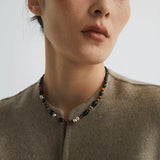 Vintage Tiger’s Eye & Black Agate Beaded Necklace - floysun