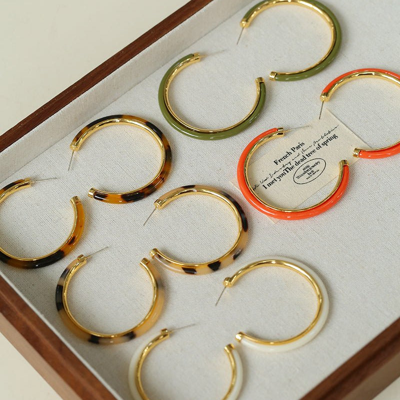 Vintage Tortoise Shell Resin Large Hoop Earrings - floysun